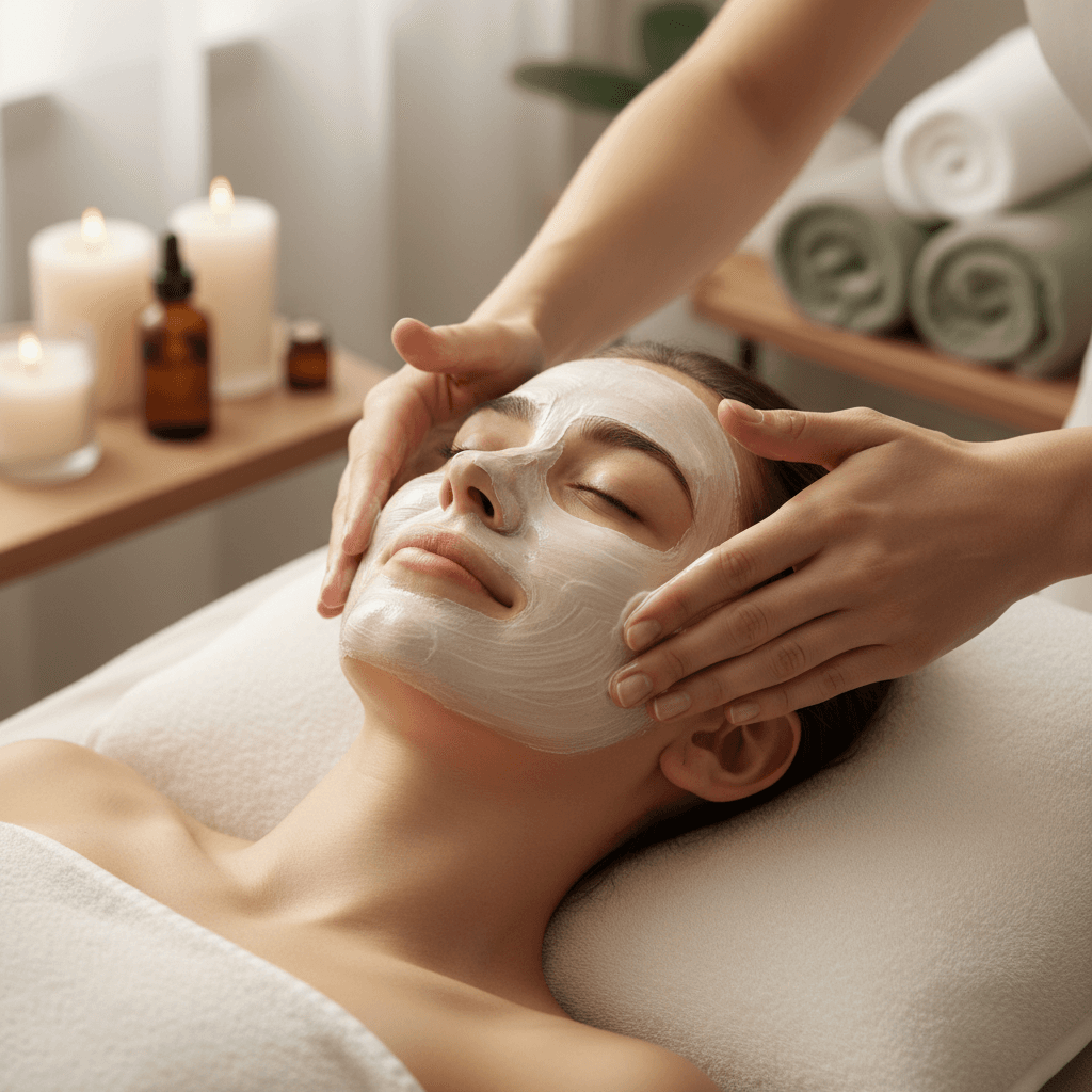Professional facial treatment in progress